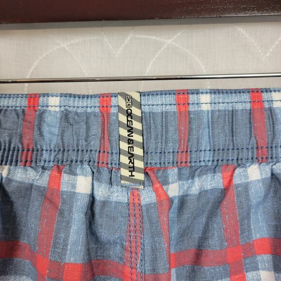 Ocean & Earth Swim Trunks Mens L Blue Red Plaid Lace Up Fly Netted Surf Beach - Picture 3 of 10
